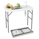 Giantex Portable Fish Cleaning Table, Folding 42.5" Camping Table with Sink, Swivel Faucet & Drainage Hose, Outdoor Fish Cleaning Station for Outdoor Picnic, Beach, Patio