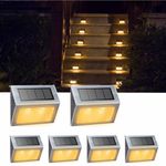 XLUX Solar Lights for Outdoor Garden Step Stairs Deck Fence Yard Patio Wall and Pathway, LED lamp, Rainproof Stainless Steel Metal Housing, 6 Pack(Warm Light)