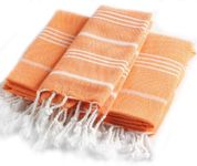 Cacala 2 Pieces Pestemal Turkish Towel Set - 1 Bath Towel 37"x70" + 1 Hand Towel 23"x36" 100% Cotton - Orange