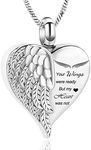 Yinplsmemory Love Heart Urn Necklace for Ashes Keepsake Memorial Cremation Jewelry Stainless Steel Angel Wing Ashes Holder Memorial Gift for Loss of Father/Mother/Pet (Silver)