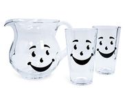 Kool-Aid Man 64-Ounce Glass Pitcher and Two 16-Ounce Pint Glasses | Beverage Dispenser Carafe and Glassware for Water, Juice, Iced Tea, Cocktails | Home & Kitchen Essentials, Nostalgic Gifts