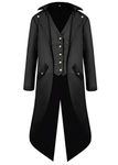 Sangdut Medieval Halloween Tailcoat Jacket Costumes for Men, Gothic Victorian Frock Coat Uniform, Adult Steampunk Victorian Renaissance Cosplay Outfits (Black, XL)