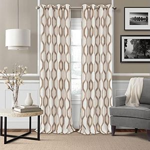 Elrene Home Fashions Renzo Ikat Geometric Room-Darkening Window Curtain, Living Room and Bedroom Drape with Grommets, 52"x95", 1 Panel, Natural