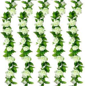 Huryfox Artificial Flowers Garlands - 5 Strand 230cm Long Artificial Flower Vines for Decorations, Faux White Rose Floral Arch with Realistic Design for Home, Garden, Indoor/Outdoor Weddings, Parties