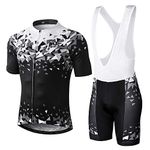 INBIKE Men Cycling Jersey Set Short Sleeve Breathable Bike Shirt with Padded Shorts/Bib Shorts, Black+White, Medium