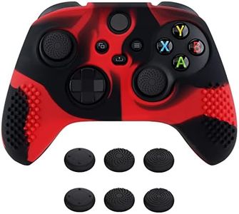 eXtremeRate PlayVital 3D Studded Edition Anti-Slip Silicone Cover Skin for Xbox Series X Controller, Soft Rubber Case Protector for Xbox Series S Controller with Black Thumb Grip Caps - Red & Black