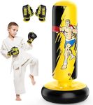 QPAU Punching Bag for Kids, 66 Inch Stable Inflatable Boxing Bag with Boxing Gloves, Stand Kids Punching Bag Toy for Boys & Girls Age 5-12, Boxing Set for Practicing Karate, Taekwondo, MMA