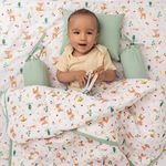 haus & kinder Cotton Bedding Set With Bedsheet For 0-2 Years Baby | Pack Of 5-1 Mattress, 1 Pillow, 2 Bolsters | 1 Quilt (Whimsical Woodland), Green, 100 TC