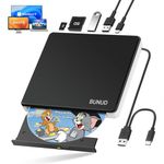 BUNUD External CD DVD Drive USB 3.0 & Type-C with 2 USB & SD/TF for Laptop Windows 11/10 PC Mac MacBook Pro Air