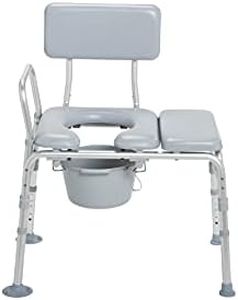 Drive Medical 12005KDC-1 Transfer Bench Commode Chair for Toilet with Padded Seat, Gray