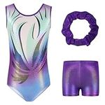 Hovershoes Gymnastics Leotards for Girls Sparkle Colorful Dancing Athletic Leotard with Glitter Tumbling Dance Shorts and Headband for 5-14 Years Kids Teens