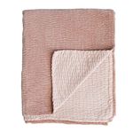 Creative Co-Op Cotton Velvet Kantha Stitch, Peach Throw Blanket, Pink