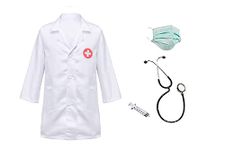 Modernaz Kids Doctors Costume Fancy Dress With Stethoscope, Mask & Injection Community Helper | Surgeon Coat For (5-6 Years) White, Synthetic