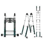 Plantex Portable & Foldable 13 ft.(2+2 m) A Type Telescopic Ladder/12-Steps Aluminium Multipurpose Ladder for Home/Industrial & Outdoor use/2 Years of Warranty - (Green)