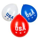 Boland 44962 Latex Balloons USA, Pack of 6, Size approx. 25 cm, 3 assorted designs, America, blue, white, red, balloon, birthday, garden party, theme party, carnival, hanging decoration