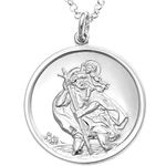 Alexander Castle Mens Extra Large Reversible 925 Sterling Silver St Christopher Pendant Necklace - 30mm with 20" Sterling Silver Chain & Jewellery Gift Box
