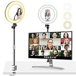 Desk Ring Light with Mount Stand for Home Office/Video Recording/Video Conference/Zoom Meeting/Photography,10'' LED Desk Lamp with Clamp Stand and Phone Holder for Laptop/Computer/Phone/Webcam