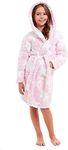 Slumber Hut® Girls Borg Snuggle Fleece Dressing Gown Hooded Luxury Robe - Matching Ladies Childrens Sizes - Pink Star - Child UK 13 Years