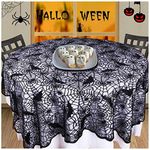 samanoya Round Tablecloth, Halloween Bat Spider Web Table Cover - 70-Inch - Circular Home Dinner Table Cloth, Black Lace Cobweb Table Topper for Buffet Table, Parties, Holiday Dinner (Black)