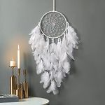 Dremisland White Feathers Dream Catcher Wall Hanging Elegant Wall Art Decoration for Windows,Balcony,Bedrooms and Wedding Party Gift for Girls and Kids (No Light)