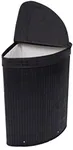 BirdRock Home Corner Laundry Hamper with Lid and Cloth Liner - Bamboo - Black - Easily Transport Laundry Basket - Collapsible Hamper - String Handles