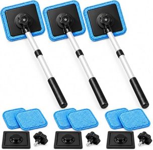 3 Sets Upgrade Windshield Cleaner Tool,Double Sided Magnetic Window Cleaner | Streak-Free, Extendable Handle with 2PCS Reusable Microfiber Pads, Keep Your Windshield Clear During Daily Drives