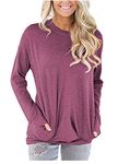 onlypuff Womens Casual Sweater Long Sleeve Shirts Blouse Loose Tunic Tops Loose Fitting Wine Red XX-Large