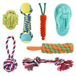 emily pets Dog Chew Cotton Rope Toys Pack of 7 Combo for Dogs & Puppies Cotton Ball Dual-Tennis Knotted Cotton Chewing Dog Toy for Playing, Teeth Cleaning & Training (Color As Vary, Pack 7)