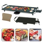 Trendi® Electric Teppanyaki Grill Griddle with 8 Wooden Spatulas - Adjustable Temperature Control - Electric BBQ Table Top Grill - Non Stick Hot Plate - Oil Drip Tray