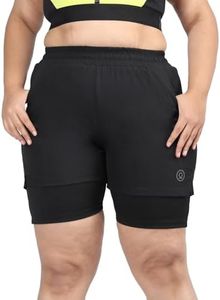 CHKOKKO Plus Size Double Layered Sports Gym Workout Running Shorts for Women Black XL