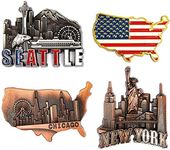 Juvale American Magnets for Fridge - Pack of 4 - New York, Chicago, Seattle, US Flag
