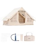 VEVOR Inflatable Tents for Camping, 3-5 Person Easy Setup Blow up Tent with Hand Pump, 300D Oxford Glamping Tent with Stove Jack 2 Doors & 2 Mesh Windows, Storage Bag Included for Easy Taking