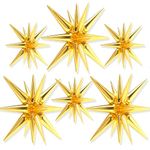 PartyWoo Star Balloons 6 pcs, One-Piece 14-pointed Explosion Star Balloons with Ribbon, Gold Point Star Foil Balloons, Large Mylar Balloons for for Gold Party Decorations, Birthday (27 & 22 inch)