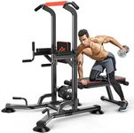 SQUATZ Pull-Up Workout Station with Bench - Multifunctional Gym Equipment Setup w/Pulling Bar, Sit-Up Board, Backrest, Elbow Pad, & Steel Main Frame, Great for Home Exercise and Weight Training