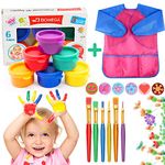 Kids Washable Paints Set, 30ml Finger Paints with Kids Painting Apron Paint Brush, Non-Toxic and Baby Safe, Toddlers Children Paint Sets Drawing Toys Painting Tool for Kindergarten School Home