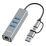 USB to Ethernet Adapter, USB 3.0 Hub with 1000Mbps Gigabit RJ45 LAN Network Adapter, USB C to Ethernet Adapter with 3 USB 3.0 Ports for MacBook XPS Surface Pro Linux Chromebook, etc