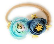 CRAnsh Creations;Crafted with Love Handmade Floral cotton blend headbands for baby girls (0-2 years) clothing accessories Pack of 1 (Blue, S)