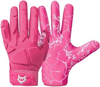 WVVOU Padded Football Gloves, Sticky Padded Receiver Gloves,Football Lineman Gloves (Pink, XXL)