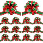 16 Pieces Christmas Pull Bows Red and Green Gift Wrap Bows with Ribbon for Christmas Wreath Gift Basket DIY Craft, 5 Inches