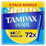 Tampax Pearl Tampons, Regular with Applicator, 72 Tampons (18 x 4 Packs), Leak Protection and Discretion, Super Absorbent