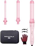 Wavytalk Pro Rotating Curling Iron Set, Automatic Curling Iron Set with 3 Interchangeable Barrel(0.5"-1"-1.25”), Adjustable Heat/Speed/Direction of Rotation, Salon-Quality Curls and Waves,Pink