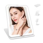 Auxmir Foldable Travel Makeup Mirror with 3 Dimmable Color Lights, USB Rechargeable Lighted Vanity Mirror with Touch Screen, Compact & Portable Ultrathin Desk Beauty Mirror for Travel Daily Business