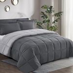 HIG 3 Pieces Gray Reversible Duvet Double - 200 x 200cm - Coverless Duvet with Baffle Box Design - 10.5 Tog Down Alternative Comforter with 2 Shams - Corner Duvet Tabs - Machine Washable & Durable