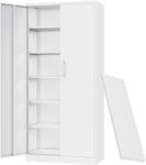 LISSIMO Metal Garage Storage Cabinet - 71" Tall Metal Storage Tools Cabinet with Adjustable Shelves & Locking Doors (White)