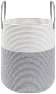 JMvicyroam Large Woven Laundry Basket Hamper,100L Cotton Rope Storage Bin for Blankets,Toys and Clothes,Decorative Tall Nursery Hamper for Living Room,Baby Nursery,Bathroom and Bedroom,White and Grey