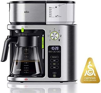 Braun MultiServe Coffee Machine 7 Programmable Brew Sizes / 3 Strengths + Iced Coffee & Hot Water for Tea, Glass Carafe (10-Cup), Stainless Steel, KF9170SI