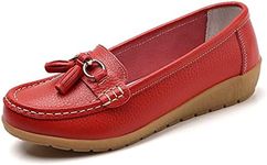 Shoes Loafers for Women Classic Leather Loafers Casual Slip-On Boat Shoes ComfortWalking Moccasins Soft Sole Shoes, A-red, 6