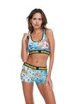 Coco Brands SpongeBob Women’s Sports Bra and Boxer Briefs Underwear Set with Racerback and Removable Pads, Black/Japanese Anime Peace Sign, Large