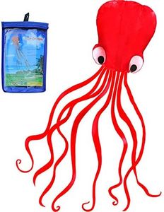 Hengda Kite Software Octopus Flyer Kite with Long Colorful Tail for Kids, 31-Inch Wide x 157-Inch Long, Large, Red