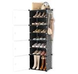 Mevigo Shoe Rack Plastic - 14 Pairs Portable Shoe Rack for Home, DIY Shoe Storage Organizer for Closet with Dustproof Door for Heels/Slippers/Boots for Entryway & Bedroom - Black